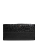 Black Leather Logo Plaque Zip Around Continental Wallet