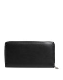 Black Leather Logo Plaque Zip Around Continental Wallet
