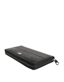 Black Leather Logo Plaque Zip Around Continental Wallet
