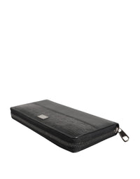 Black Leather Logo Plaque Zip Around Continental Wallet