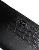 Black Leather Logo Plaque Zip Around Continental Wallet