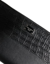 Black Leather Logo Plaque Zip Around Continental Wallet