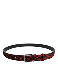 Black Red Leopard Silver Metal Buckle Belt