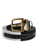 Black White Patchwork Gold Metal Buckle Belt