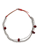 Red Leather Silver Chain Floral Cintura Belt