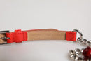 Red Leather Silver Chain Floral Cintura Belt
