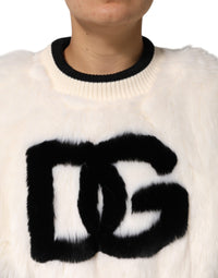 White Cropped Faux Fur DG Sweatshirt Sweater