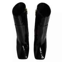 Black Jackie Leather Mid Calf Boots Shoes