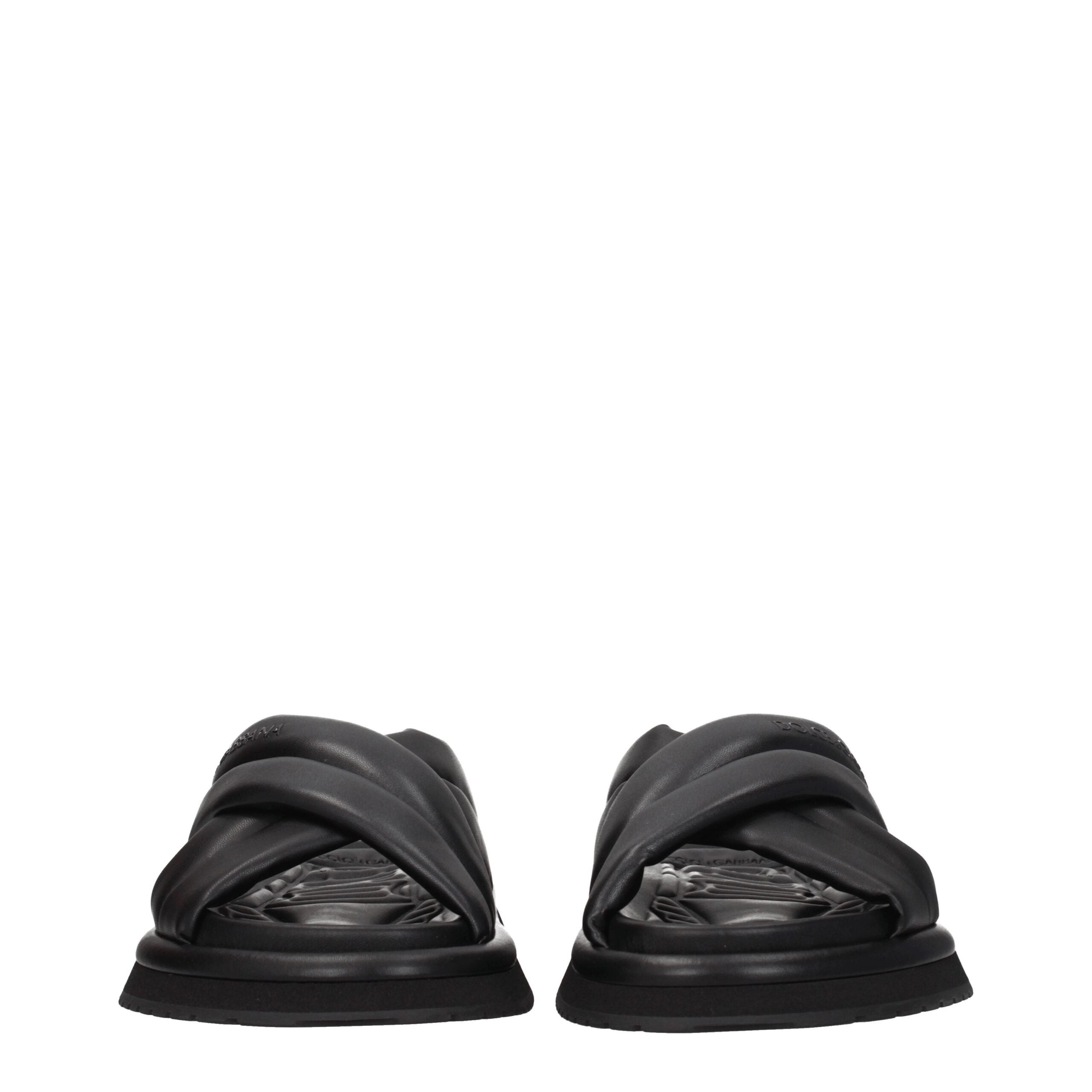 Black Leather Slippers