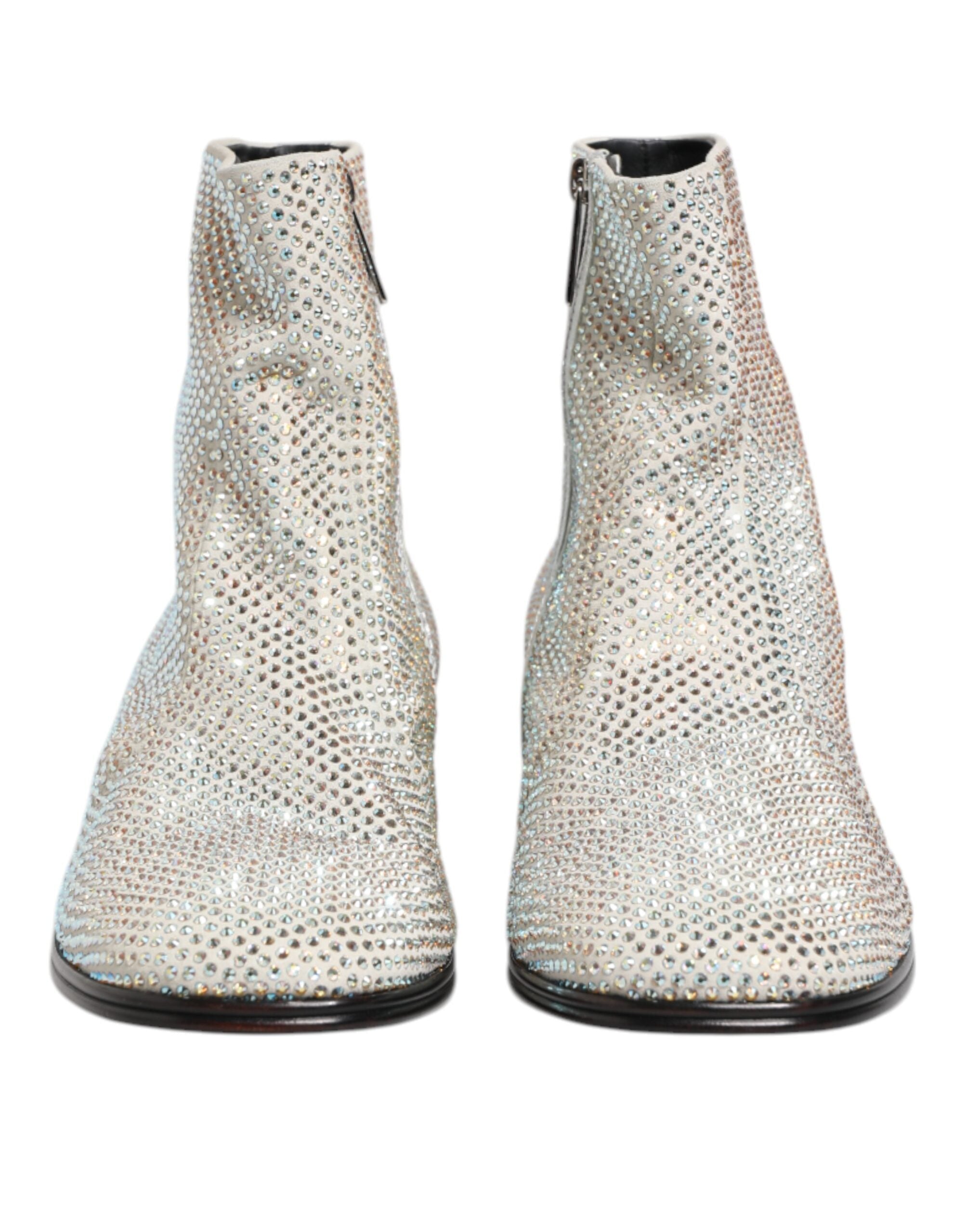 White Strass DG Logo Heels Ankle Boots Shoes