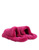 Pink Acrylic Faux Fur Mens Flats Sandals Shoes