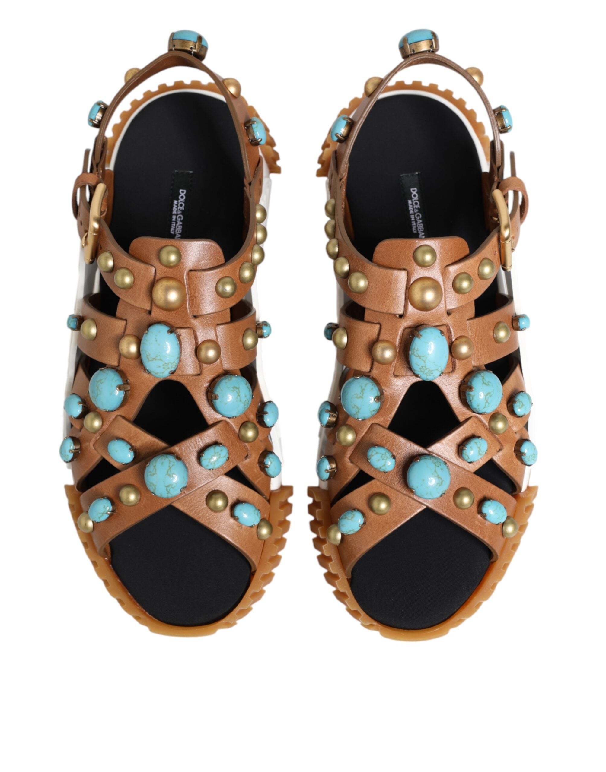 Brown Leather Studded Slides Sandals Shoes
