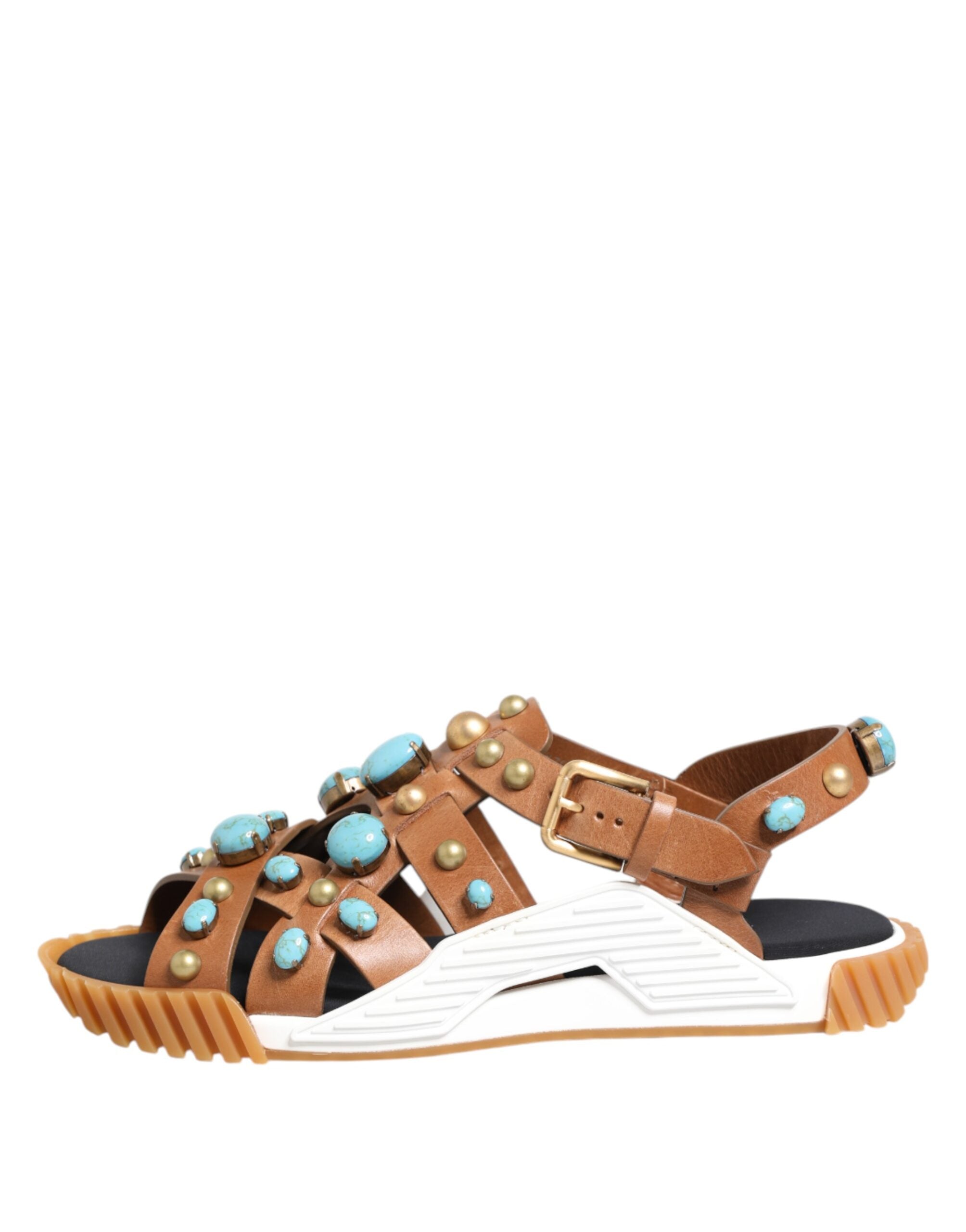 Brown Leather Studded Slides Sandals Shoes