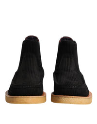 Black Calf Suede Slip On Ankle Boots Shoes