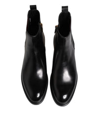 Black Chelsea Leather Mid Calf Boots Shoes