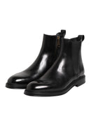 Black Chelsea Leather Mid Calf Boots Shoes