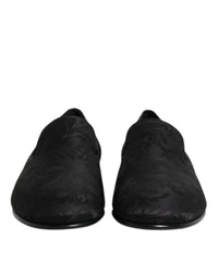 Black Floral Brocade Loafers Men Dress Shoes