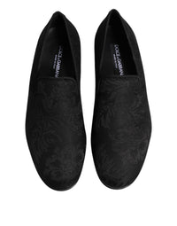 Black Floral Brocade Loafers Men Dress Shoes