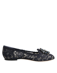 Blue Taormina Lace Crystals Flats Shoes
