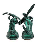 Green Python Leather Heels Sandals Shoes