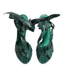 Green Python Leather Heels Sandals Shoes