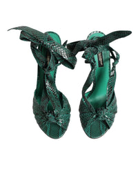 Green Python Leather Heels Sandals Shoes
