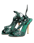 Green Python Leather Heels Sandals Shoes