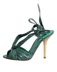 Green Python Leather Heels Sandals Shoes