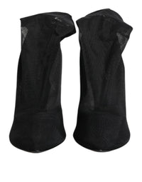 Black Silk Stretch Mesh Sock Boots Shoes
