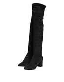 Black Suede Leather Knee High Boots Shoes