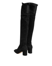 Black Suede Leather Knee High Boots Shoes