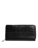 Black Leather Logo Plaque Zip Around Continental Wallet