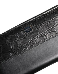Black Leather Logo Plaque Zip Around Continental Wallet