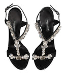 Black Keira Crystals Heels Sandals Shoes
