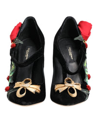 Black Roses Crystal Brooch Mary Jane Shoes