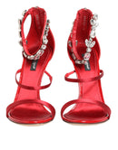 Red Satin Crystals Keira Sandals Heels Shoes