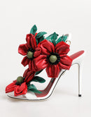 White Red Floral Detailing Sandals Shoes