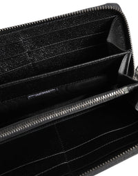 Black Leather #DGFAMILY Zipper Continental Mens Wallet