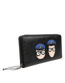 Black Leather #DGFAMILY Zipper Continental Mens Wallet