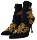 Black Gold Embroidery Crystal Boots Shoes