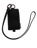 Black Leather Logo Embossed Lanyard Card Holder Wallet