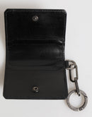Wallet Black Leather Logo Embossed Key Chain Card Holder Wallet