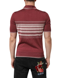 Cotton Burgundy Striped DG Logo Polo  T-shirt