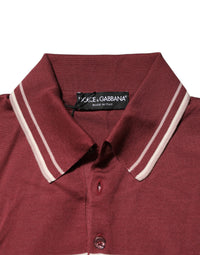 Cotton Burgundy Striped DG Logo Polo  T-shirt