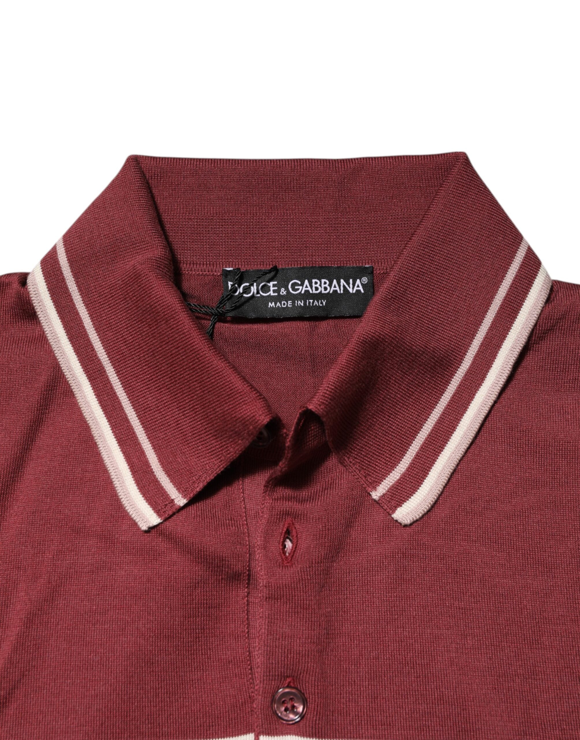 Cotton Burgundy Striped DG Logo Polo  T-shirt