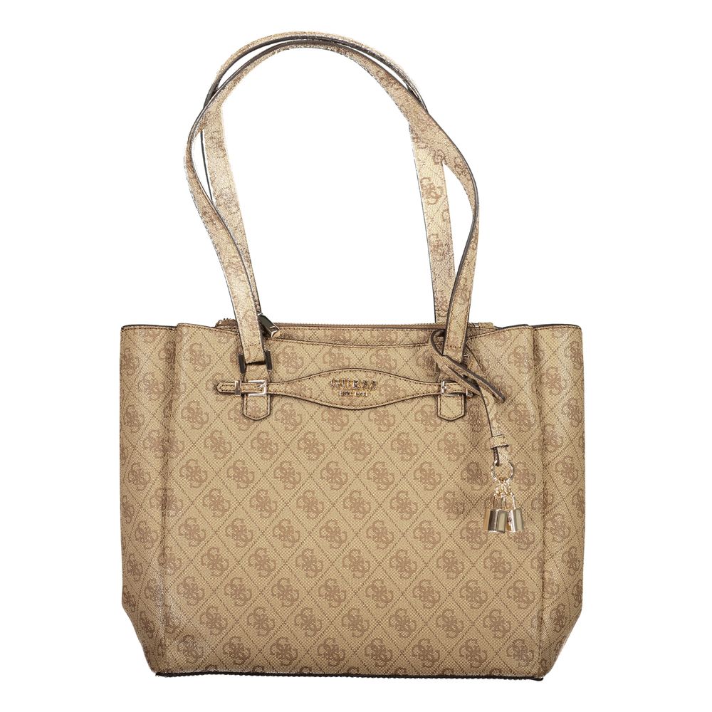 Beige Polyurethane Women Handbag