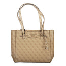 Beige Polyurethane Women Handbag