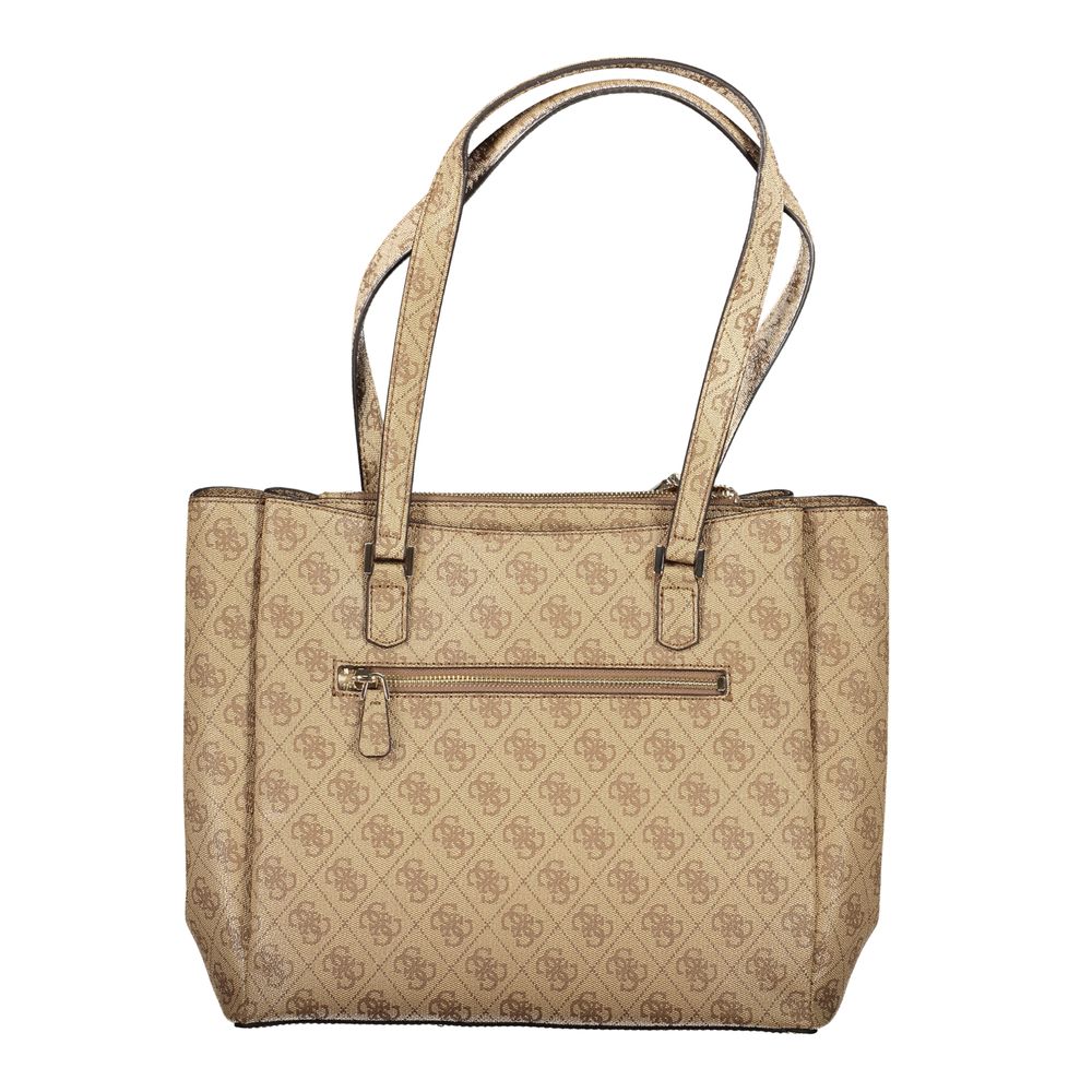 Beige Polyurethane Women Handbag
