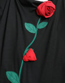 Black Wool Sleeveless Rose Applique Dress