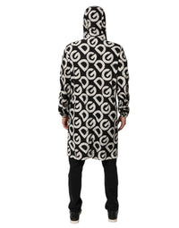Black White Logo Print Hooded Coat Men Jacket